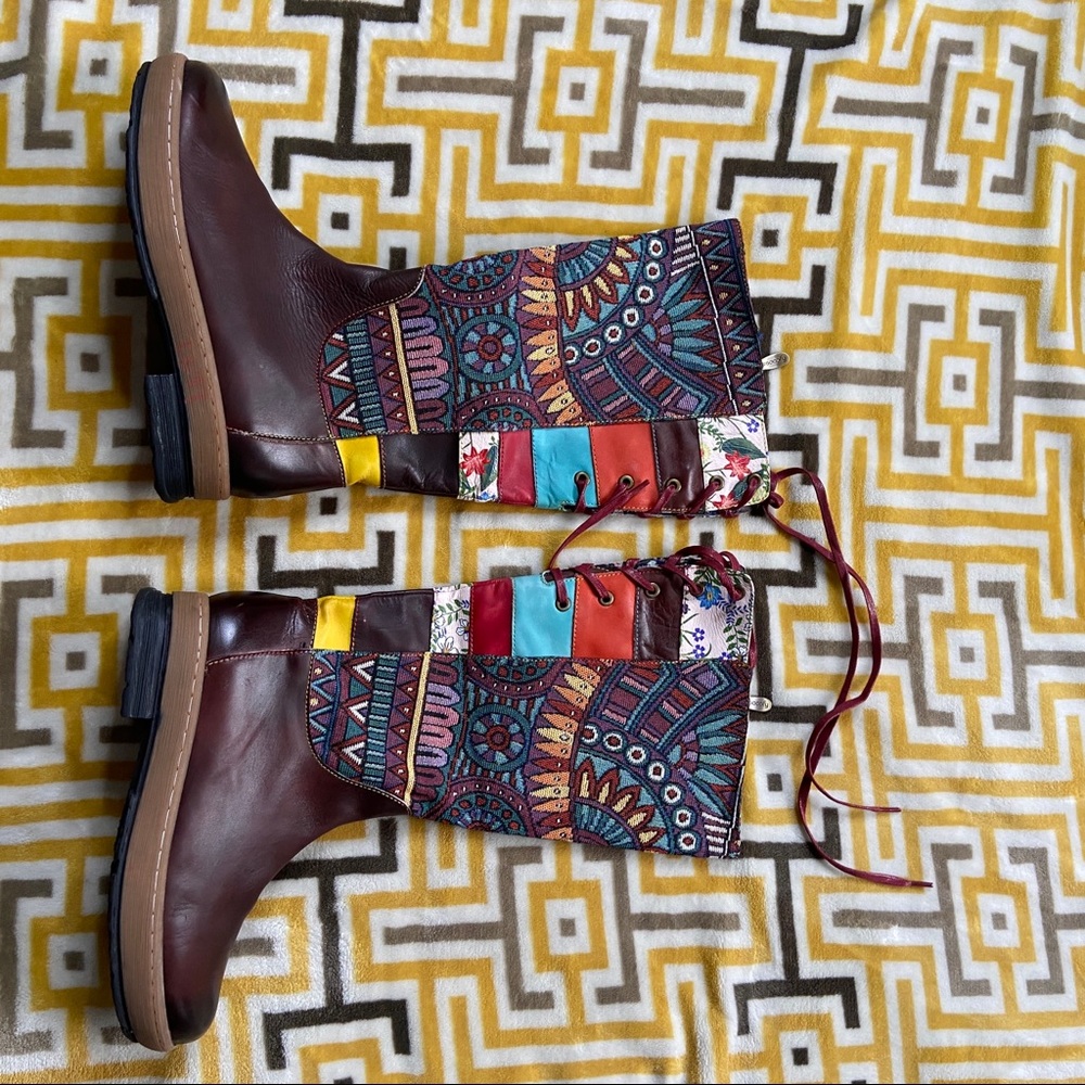 🌹Socofy Boho Tribal Brown Knee Boots Womens 7 - Picture 3 of 16